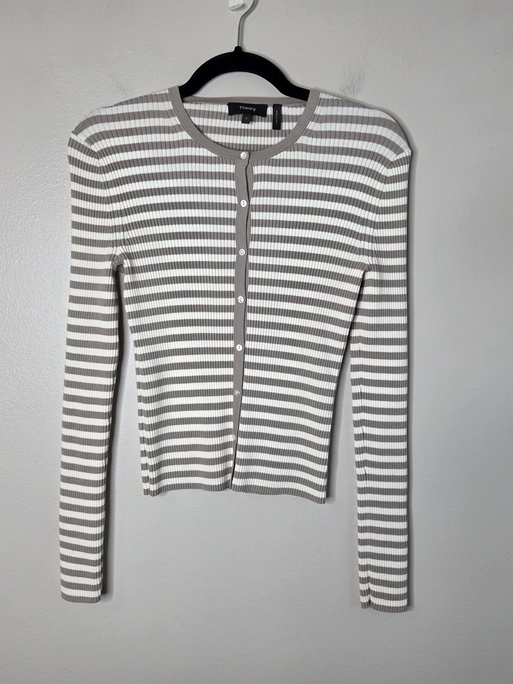 Theory Galizia Striped Ribbed Cardigan